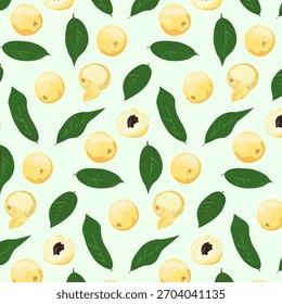 Patrón sin fisuras Marula. Fruta africana. Para envases de alimentos exóticos, materiales botánicos, recetarios, marcas de bienestar y diseños educativos sobre frutas tropicales.