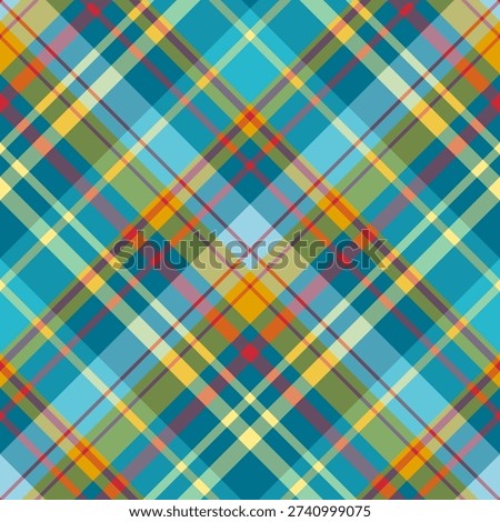 Seamless pattern in marvellous blue, yellow, orange and red colors for plaid, fabric, textile, clothes, tablecloth and other things. Vector image. 2