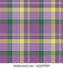 Seamless pattern in marvelous violet, green and yellow colors for plaid, fabric, textile, clothes, tablecloth and other things. Vector image. 