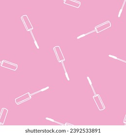 Patrón sin brillo con brocha de rímel sobre fondo rosa claro. Impresión cosmética. Ilustración vectorial. La belleza es un fondo impecable