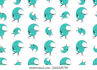 Patrón sin foco con agua de mascota cae con la cara, las piernas y las manos aisladas sobre fondo blanco.