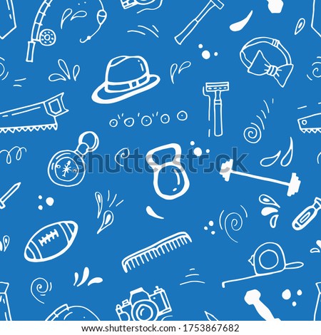 Seamless pattern of masculine items. Holiday father's day. Doodle style.