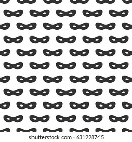 Seamless pattern with mask. Black and white carnival simple design. Superhero mask. Traditional venetian festive carnival icon. Masquerade. Vector illustration. Background. Texture. Symbols