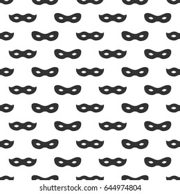 Seamless pattern with mask. Black and white carnival simple design. Superhero mask. Traditional venetian festive carnival icon. Masquerade. Vector illustration. Background. Texture. Symbols pictogram