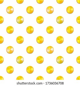 Seamless pattern with mask. Gold coins signs and symbols of world currencies EPS10