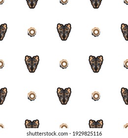 Seamless pattern with mask in the style of Samoa. Polynesian style tiki. Good for backgrounds and textiles. Vector