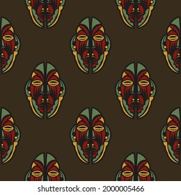 Seamless pattern with masks of the gods in the colors of the baroque style. Good for menus, postcards, wallpaper and fabric. Vector illustration.