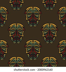 Seamless pattern with masks of the gods in the colors of the baroque style. Good for clothing, textiles, backgrounds and prints. Vector illustration.