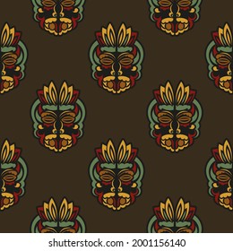 Seamless pattern with masks of the gods in the colors of the baroque style. Good for backgrounds, prints, apparel and textiles. Vector illustration.
