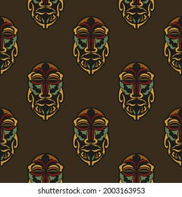 Seamless pattern with masks of the gods in the colors of the baroque style. Good for murals, textiles, postcards and prints. Vector illustration.