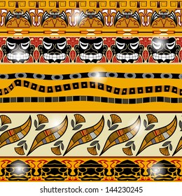 Seamless pattern with masks and lotus flowers