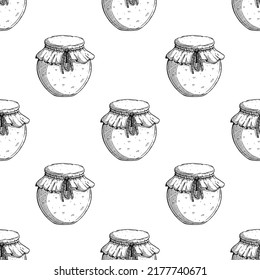 seamless pattern of mason or jam jar with hand drawing style on white background