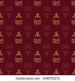 Seamless Pattern with Mason Jar of Hearts for Valentines Day Theme. 