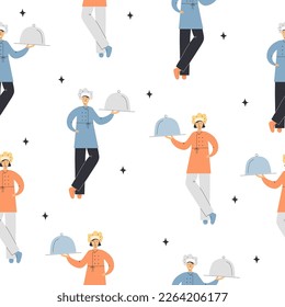Seamless pattern with master chef man and woman