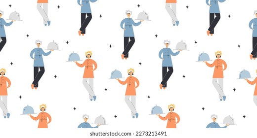 Seamless pattern with master chef man and woman