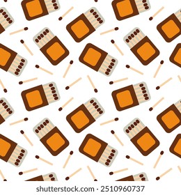 Seamless Pattern with Matchsticks and matchbox. Vector flat illustration.