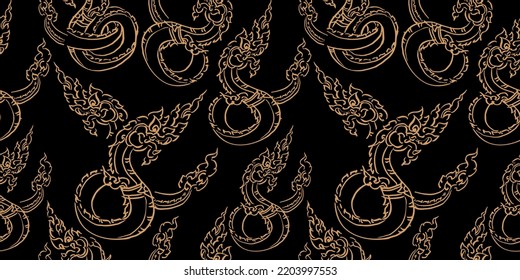 Seamless pattern material of an abstract king of Nagas Thai. wallpaper vintage design background