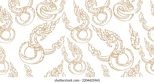 Seamless pattern material of an abstract king of Nagas Thai. wallpaper vintage design background