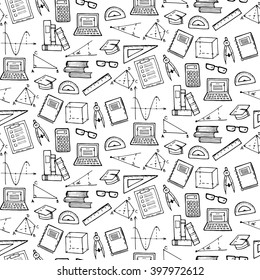 Seamless pattern with math and geometry elements. Vector illustration