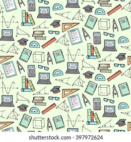 Seamless pattern with math and geometry elements. Vector illustration