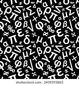 Seamless pattern with math symbols for school or college. Black and white. Fully editable.