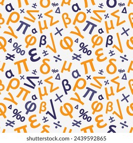 Seamless pattern with math symbols for school or college. Blue and yellow. Fully editable.