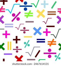 Seamless pattern of mathematic operations symbols.