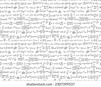 Seamless pattern mathematical and algebraic formulas and equations. Isolated on white background. Vector illustration.