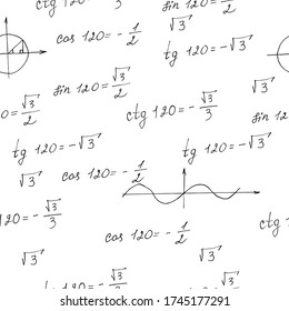 seamless pattern with a mathematical formula, a graph, labeled vector sink illustration design element for printing
