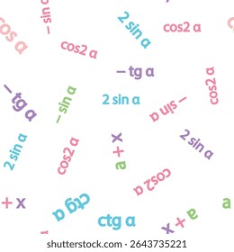 Padrão contínuo com fórmulas matemáticas e números. Álgebra e geometria, cálculos tangente, cotangente, seno, cosseno