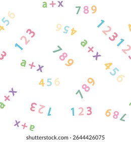 Seamless pattern with mathematical formulas and numbers. Algebra and geometry, calculations tangent, cotangent, sine, cosine
