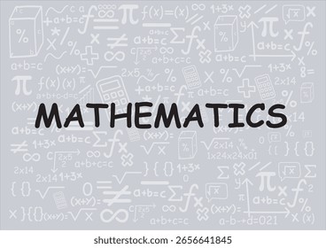 Seamless pattern with mathematical formulas on a chalkboard, back texture, Hand mix drawn math symbols. Math symbols trendy modern geometric, Vector illustration of chalkboard and math formulas