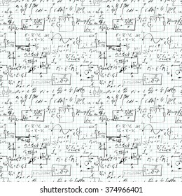 Seamless pattern, mathematical operations and elementary functions, endless arithmetic on copybook grid paper. Real handwritten solutions. Geometry, math, physics, electronic engineering. Lectures.