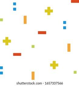 Seamless pattern of mathematical signs (pluses, minuses, points, etc.). White background.