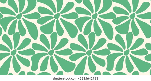 Seamless pattern with Matisse Flower isolated on light background. Design print for textile and Wallpaper printing with Organic hippie Flowers in 60s style. Vector illustration.