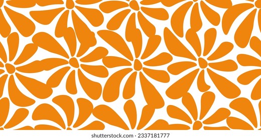 Seamless pattern with Matisse Flower isolated on white background. Design print for textile and Wallpaper printing with Organic groovy Flowers in 60s style. Apricot crush Vector illustration.