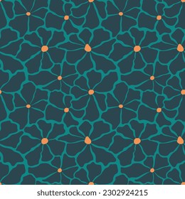 Seamless pattern in matisse style with cute blue flowers. Print for textile, wallpaper, covers, surface. Retro stylization. For fashion fabric.