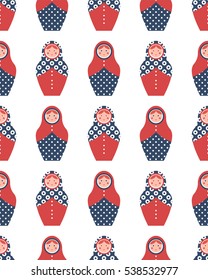 Seamless pattern of matrioshka on white background. Vector illustration. 