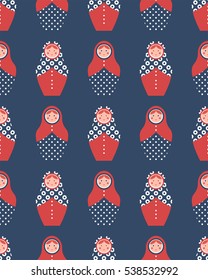 Seamless pattern of matrioshka on white background. Vector illustration.