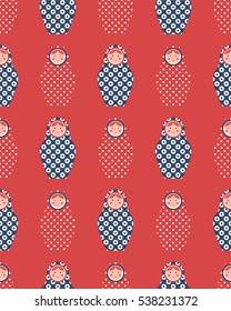 Seamless pattern of matryoshka on red background. Image for a poster. Vector illustration.