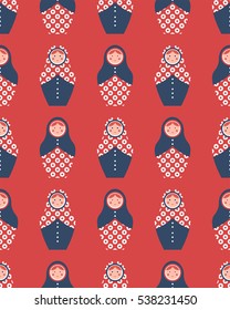 Seamless pattern of matryoshka on red background. Image for a poster. Vector illustration.