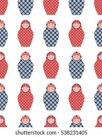 Seamless pattern of matryoshka on white background. Image for a poster. Vector illustration. Isolated elements.