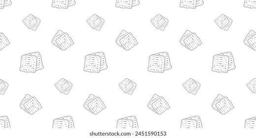 Seamless pattern with matzo for Passover traditional food hand drawn doodle outline vector