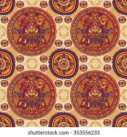 Seamless pattern with Mayan zodiac, ethnic ornament, vector illustration