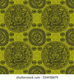 Seamless pattern with Mayan zodiac, ethnic ornament, vector illustration