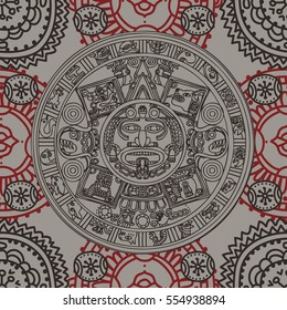 Seamless Pattern With Mayan Zodiac, Ethnic Ornament, Vector Illustration