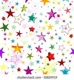 Seamless pattern of a maze of colorful stars on a white background (vector)
