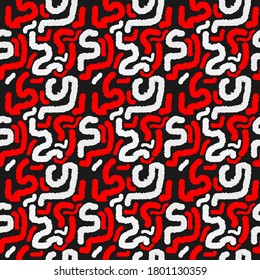 Seamless pattern with maze. Elegant wavy or maze pattern. Vector seamless red and white wavy shapes pattern. Abstract background. Repeating abstract tileable background. Trendy design.