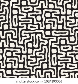 Seamless pattern with maze lines. Monochrome abstract grungy background. Vector hand drawn labyrinth.