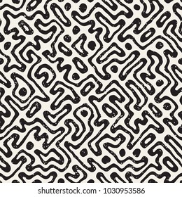 Seamless pattern with maze lines. Monochrome abstract background. Vector hand drawn labyrinth.